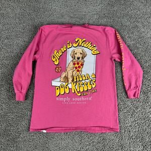 Simply Southern Shirt Girls Small Pink Pizza & Dog Kisses Golden Retriever Kids